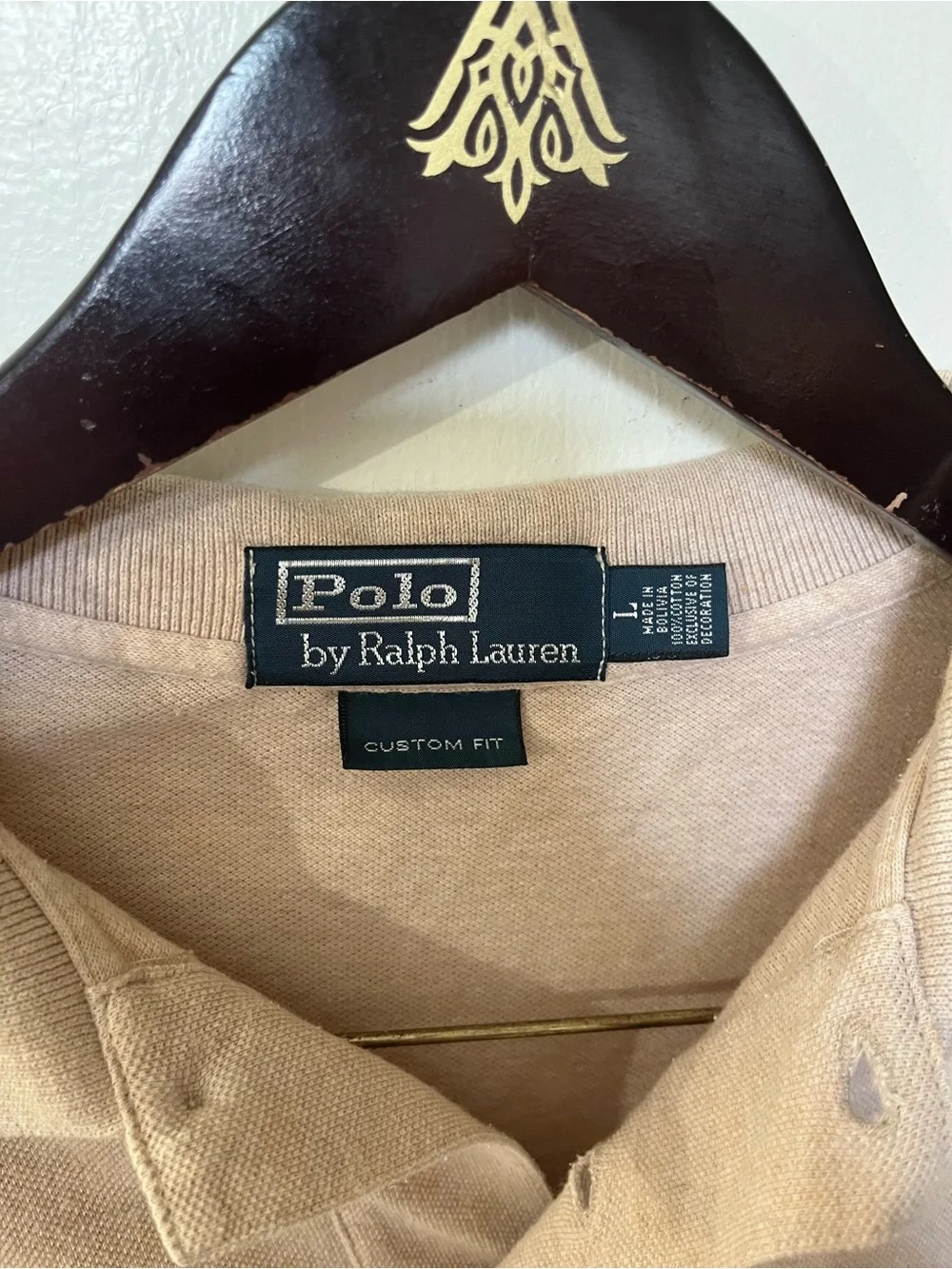 VTG Polo Ralph Lauren Custom Slim Fit Polo Shirt Large L Heather Tan Beige EUC